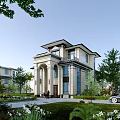 Elegant Detached Villa Exterior Design With Arched Porch Large Windows And Surrounding Greenery