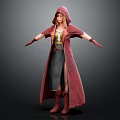 3D Fantasy Female Character in Red Hooded Cloak Dark Skirt Gloves and Boots