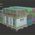 Silver Foil Wrapped Cube Package for Household Supplies on Wooden Pallet