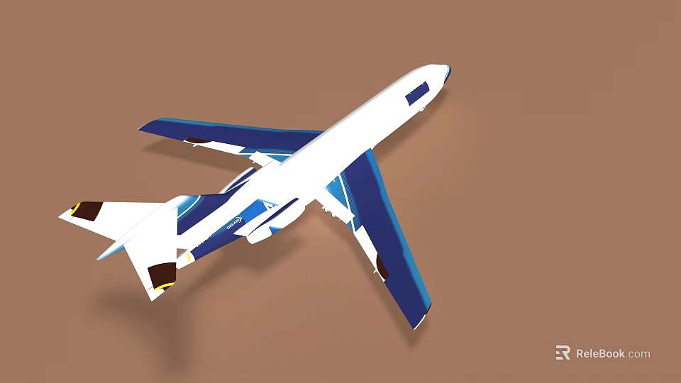 Simple Blue and White Airplane Model Flying Against Brown Background 3d model 