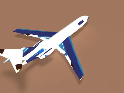 Simple Blue and White Airplane Model Flying Against Brown Background 3d model