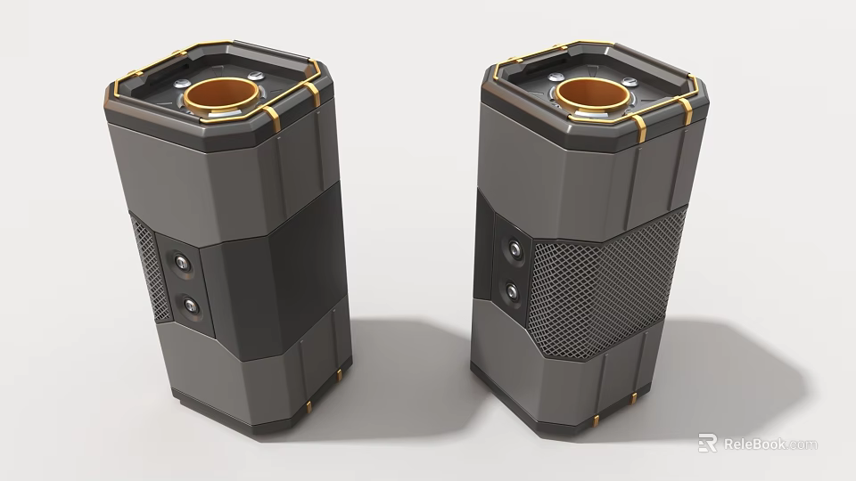 Modern Industrial Equipment With Gray Black Body Gold Accents Top Openings And Side Buttons 3d model 