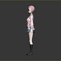 Game Movie Character With Pink Hoodie Blue Shorts Pink Short Hair And Black Long Socks