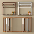 Wooden And White Display Cabinets With Sunflowers In Vases And Glass Doors