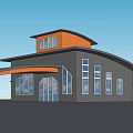 Modern Detached House Exterior With Gray Orange Design Large Windows And Sloped Roof