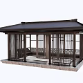 Modern Wooden Landscape Pavilion With Dark Roof Open Structure And Bench Seating