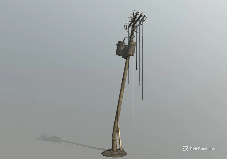 Tilted Metal Utility Pole With Complex Wire Structure And Electrical Box Base Design 3d model 
