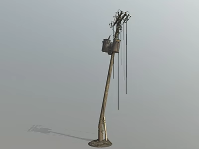 Tilted Metal Utility Pole With Complex Wire Structure And Electrical Box Base Design 3d model