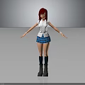 Red Haired 3D Character Model Standing With Arms Outstretched White Top And Blue Plaid Skirt