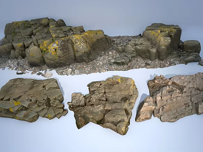 Natural Stone and Wood Materials with Diverse Textures and Shapes 3d model