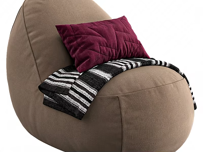 Cozy Brown Fabric Lazy Sofa With Quilted Pillow And Striped Throw Blanket For Modern Home 3d model