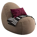 Cozy Brown Fabric Lazy Sofa With Quilted Pillow And Striped Throw Blanket For Modern Home