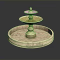 Three Tiered Stone Fountain With Circular Basin And Decorative Pedestal