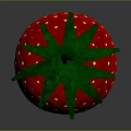 Fresh Juicy Red Strawberry with Yellow Dots Green Stem and Leaves