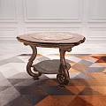 Octagonal Antique Table With Marble Top And Carved Legs On Geometric Carpet