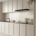 Modern Kitchen With White Cabinets Range Hood Stove Sink And Marble Countertop