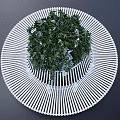 Modern Circular Landscape Seat With Woven White Structure And Central Green Plants