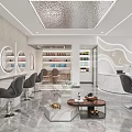Elegant Modern Beauty and Hair Salon Interior With Styling Chairs Round Mirrors and Product Shelves