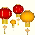 Traditional Red And Gold Lanterns With Tassels And Chinese Knots Hanging