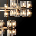 Modern Multi Tiered Chandelier With Golden Frame And Glass Light Fixtures