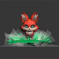 Red Fox Game And Movie Character With Big Ears Blue Eyes Standing On Green Grass