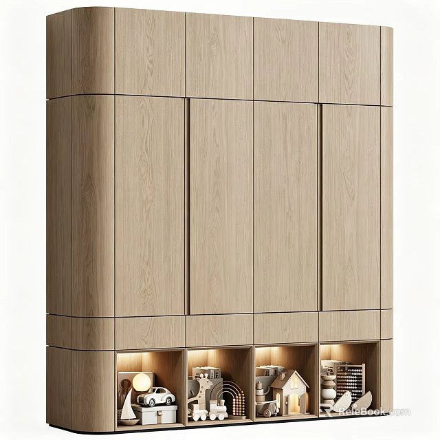 Modern Light Wooden Curved Decorative Cabinet With Built In Ambient Lighting For Home Storage 3d model 