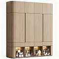 Modern Light Wooden Curved Decorative Cabinet With Built In Ambient Lighting For Home Storage