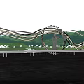 Modern Garden Landscape With Curved Metal Sculptures Green Lawn Pathway And Lighting