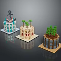 Block Style Themed Cakes with Anchor Palm Trees Green Trees and Architectural Details