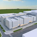 Modern Building Complex With White Exterior Glass Facade And Green Lawns