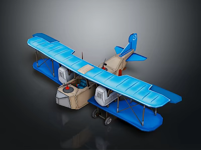 Vintage Blue Biplane Model Toy With Detailed Wings And Cockpit Design 3d model