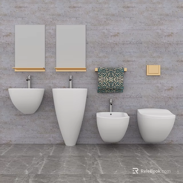 Modern Bathroom Interior Featuring White Toilet And Wall Mounted Fixtures 3d model 