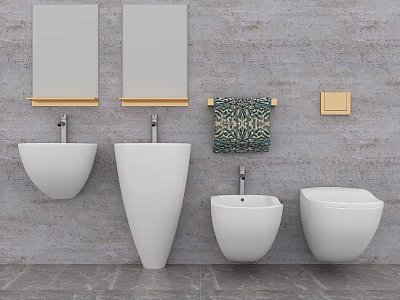 Modern Bathroom Interior Featuring White Toilet And Wall Mounted Fixtures 3d model