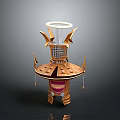 Ornate Golden Decorative Structure with Halo Top Wing like Panels Lattice Center and Base Pendants