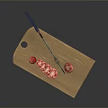Wooden Cutting Board With Sharp Knife And Sliced Tomatoes For Kitchen Use 3d model