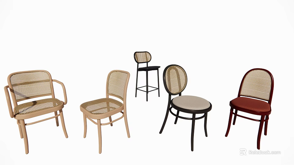 Stylish Accent Chairs with Rattan Weave Various Styles and Modern Designs 3d model 
