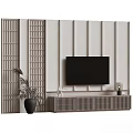 Modern Minimalist TV Background Wall Design With Lattice Panels TV Cabinet And Plant Decor
