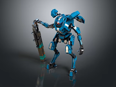 Game Movie Character Blue Futuristic Mech Warrior Holding Large Weapon Standing Pose 3d model