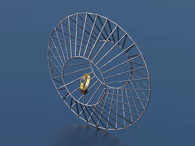 Decorative Ornament Set with Metallic Spiral Frame on Blue Background and Yellow Accent 3d model