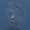 Decorative Ornament Set with Metallic Spiral Frame on Blue Background and Yellow Accent