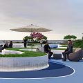Modern Roof Garden Design With Curved Pathways Lush Greenery Seating Areas And Ambient Lighting