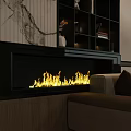 Cozy Living Room Modern Fireplace With Realistic Flames And Wooden Bookshelf Interior Design