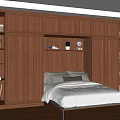 Cozy Bedroom Interior With Wooden Cabinets Bookshelves Green Plants And Flooring