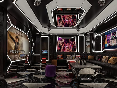 Luxury KTV Room Interior With Modern Screens Sofas And Lights 3d model