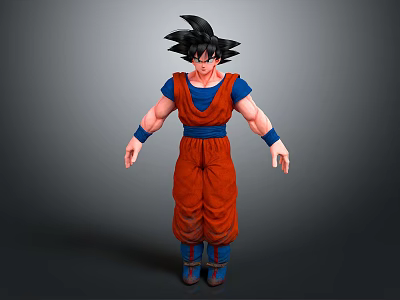 Anime Character Goku 3D Model With Orange Martial Arts Uniform And Spiky Black Hair 3d model