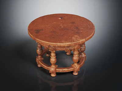 Vintage Wooden Round Small Table Featuring Ornate Carved Legs And Classic Design 3d model