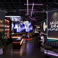 Modern bar space booth water bar table moon light bar neon bar area 3d model