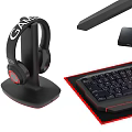 Gaming PC Setup With Transparent Case Red Fans Monitor Keyboard And Headphones