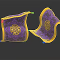 Purple And Yellow Decorative Cushions With Floral Pattern And Tassels On Shiny Surface