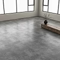 Gray Cement Floor in Bright Room With Large Windows Wooden Bench Black Vase and Plant